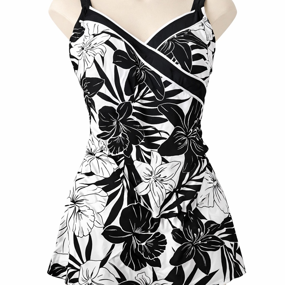 Chic Black and White Floral One Piece Swimsuit